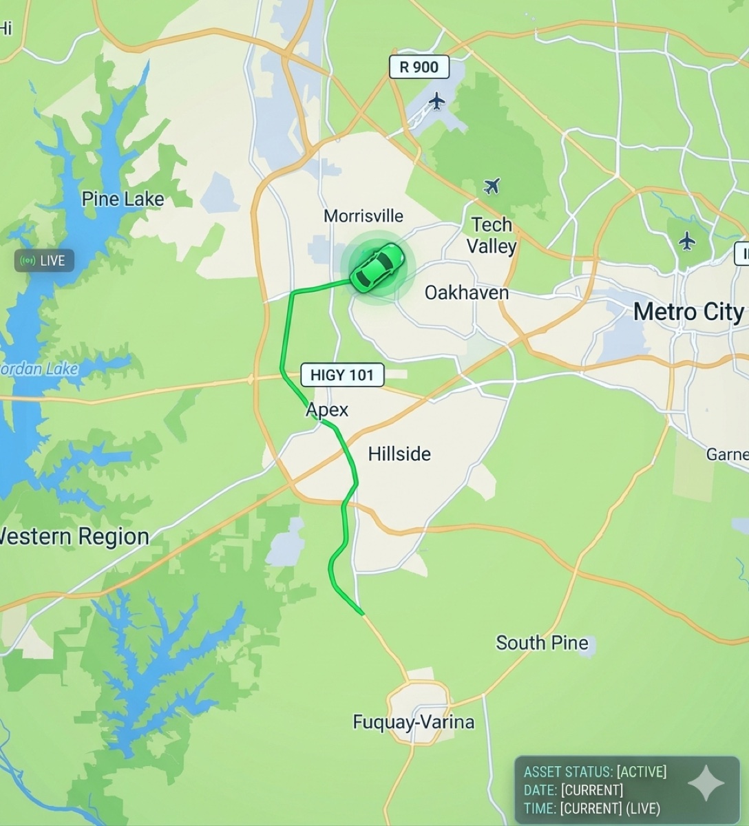 SafeFleet real-time vehicle tracking interface showing a live route